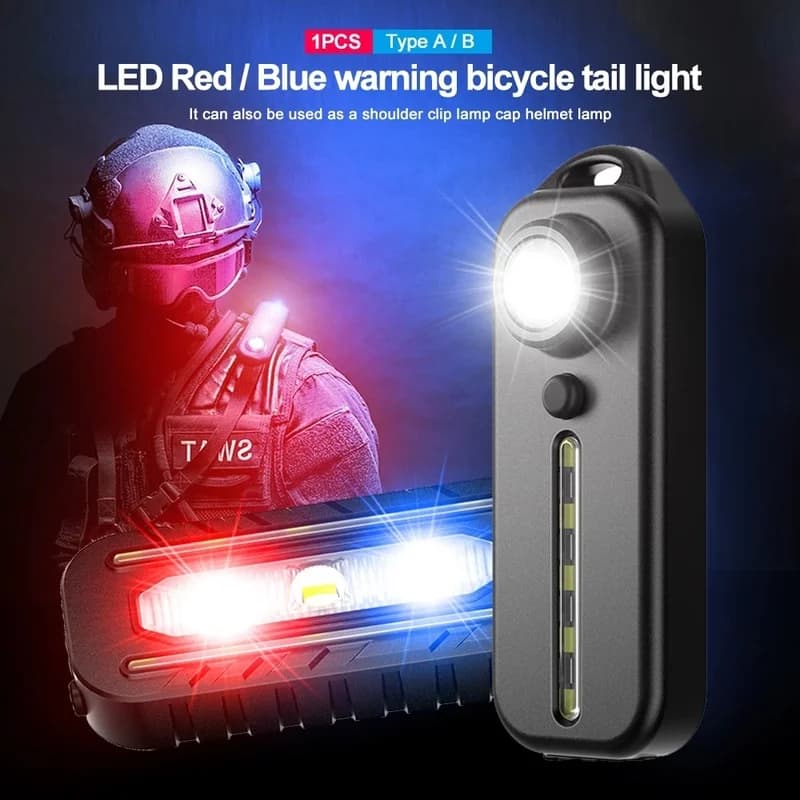 LED Red and Blue Shoulder Light with Clip USB Rechargeable Flashlights Warning Safety Torch Bike Warn LANTERN