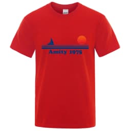 Amity 1975 - Jaws Retro Print Tshirt Men Creativity Sweat Clothing Fashion Tee Clothes T Shirts Breathable Cotton T-Shirts Man