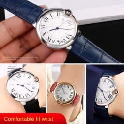 Deep blue Genuine Leather Watchband for Cartier Blue Balloon Convex mouth Belt Women's Strap 14 16 18 20mm Watch Accessories