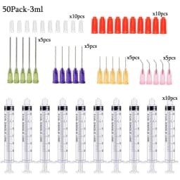 50Pack Syringes with 14ga-23ga Blunt Tip Needles With Syringe Caps and Needle Caps for Refilling and Measuring Liquids Oil