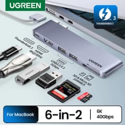 UGREEN 6-in-2 USB-C HUB Type-C to Thunderbolt 3 4K HDMI SD&TF USB3.0 Adapter for MacBook Pro Air Docking Station USB-C Splitter