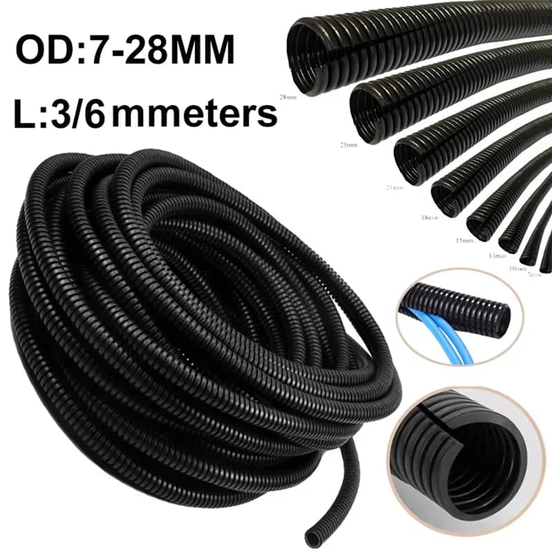 Length 3/6 Meters OD7/10/13/15/18/21/25/28mm Split Wire Loom Conduit Polyethylene Tubing Black Color Sleeve Tube