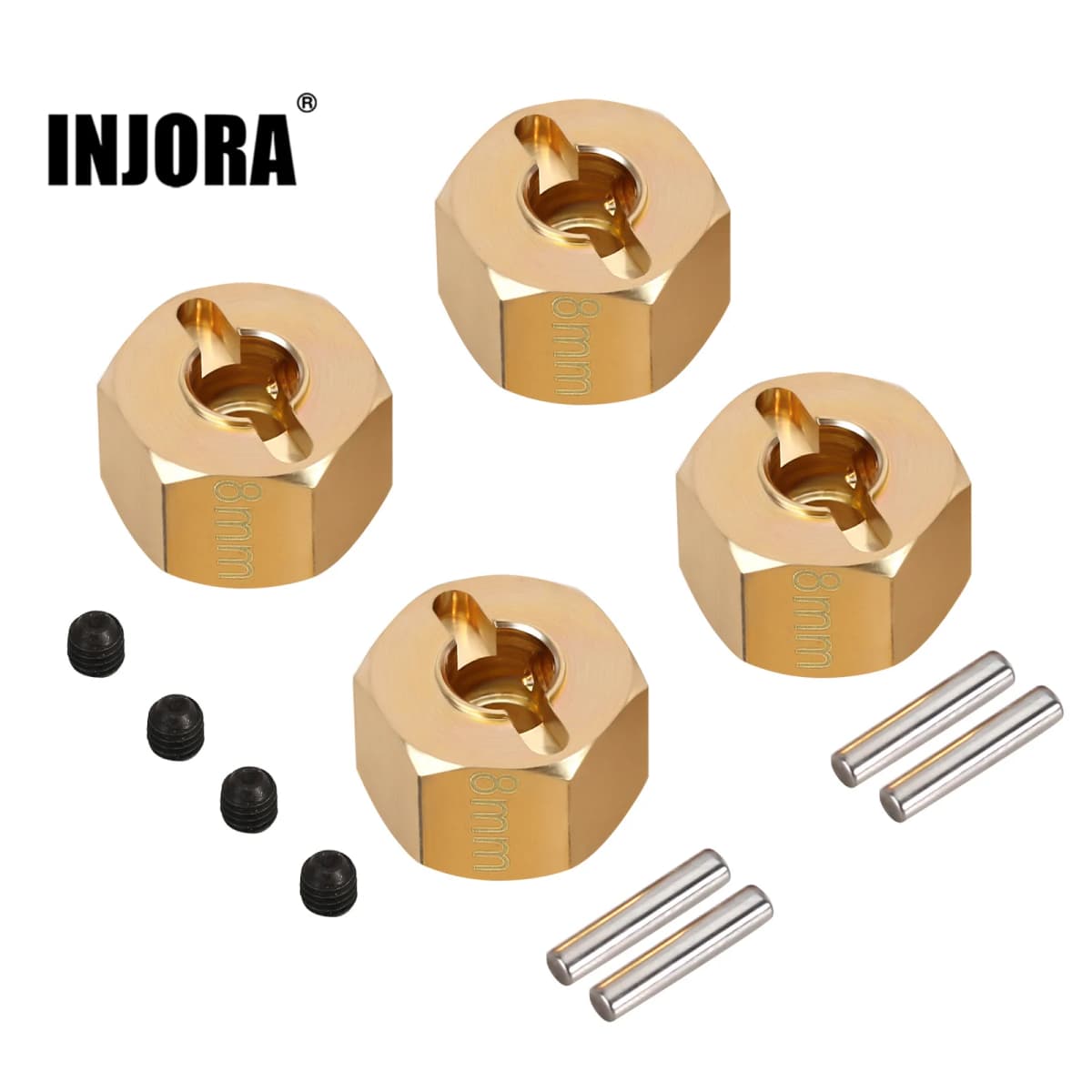 INJORA 4PCS Metal Brass Heavier Wheel Hex Hub for 1/10 RC Crawler Axial SCX10 90046 RR10 RGT 86100 MST UTB18