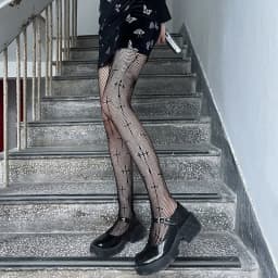 Gothic Lolita Girls Cross Print Club Tights Cosplay Mesh Summer Thin Nylon Long Sock Women Sexy Body Stockings Fishnet Pantyhose