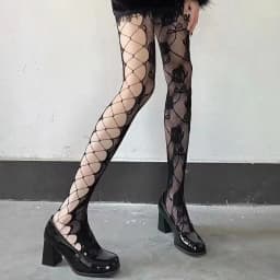 Gothic Lolita Girls Cross Print Club Tights Cosplay Mesh Summer Thin Nylon Long Sock Women Sexy Body Stockings Fishnet Pantyhose