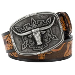 Fashion Men's Belt West Cowboy Genuine Leather Bull Head Buckle