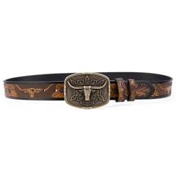 Fashion Men's Belt West Cowboy Genuine Leather Bull Head Buckle
