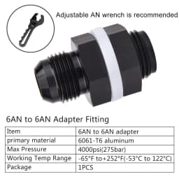 Aluminum Fuel Cell Bulkhead Fitting AN6 AN8 AN10 Accessories Black Fuel Cell Bulkhead Adapter Fitting
