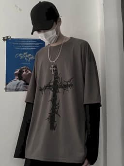 T-Shirt for Men Summer Cross of Thorns Suitcase Men's T-Shirts Long-Sleeved Dark Hip-Hop Men's Oversize T-Shirt Y2K T Shirt Tops