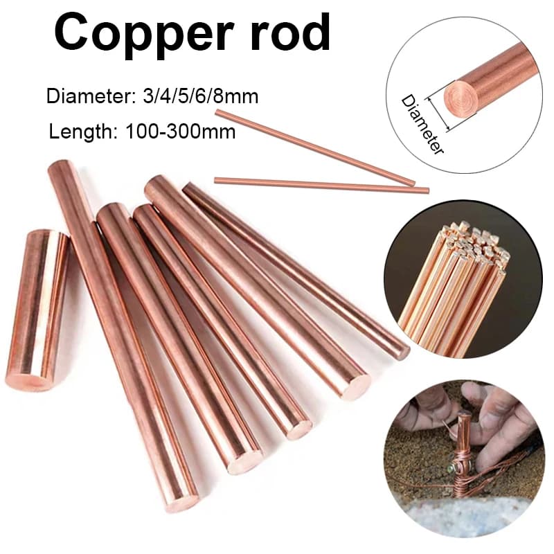 1pcs Copper Rod of Various Sizes, Red Metal Diameter Copper Round Bar Metal Processing 3/4/5/6/8mm, Length 100/150/200/250/300mm