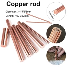 1pcs Copper Rod of Various Sizes, Red Metal Diameter Copper Round Bar Metal Processing 3/4/5/6/8mm, Length 100/150/200/250/300mm
