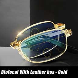 2024 Bifocal Folding Reading Glasses With Leather Box Men Women Collapsible Metal Lenses Eyewear Farsighted Eyeglasses Diopter