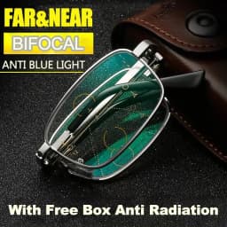 2024 Bifocal Folding Reading Glasses With Leather Box Men Women Collapsible Metal Lenses Eyewear Farsighted Eyeglasses Diopter