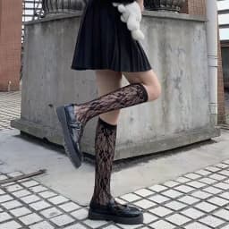 Lolita Cosplay Girls Floral Print Mesh Stockings Knee High Socks Soft Nylon Elastic Women Sexy Fishnet Fashion Long Leg Socks