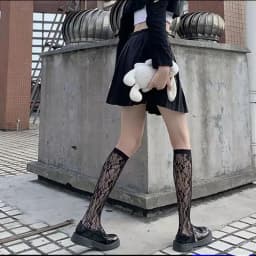 Lolita Cosplay Girls Floral Print Mesh Stockings Knee High Socks Soft Nylon Elastic Women Sexy Fishnet Fashion Long Leg Socks