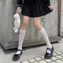 Lolita Cosplay Girls Floral Print Mesh Stockings Knee High Socks Soft Nylon Elastic Women Sexy Fishnet Fashion Long Leg Socks