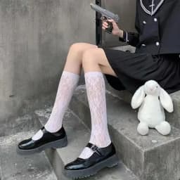 Lolita Cosplay Girls Floral Print Mesh Stockings Knee High Socks Soft Nylon Elastic Women Sexy Fishnet Fashion Long Leg Socks