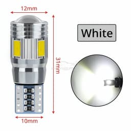 2Pcs T10 W5W Interior Xenon White Blue Yellow LED CANBUS 6SMD 5630 Lens Projector Solid Aluminum Bulbs Side Marker Parking Light