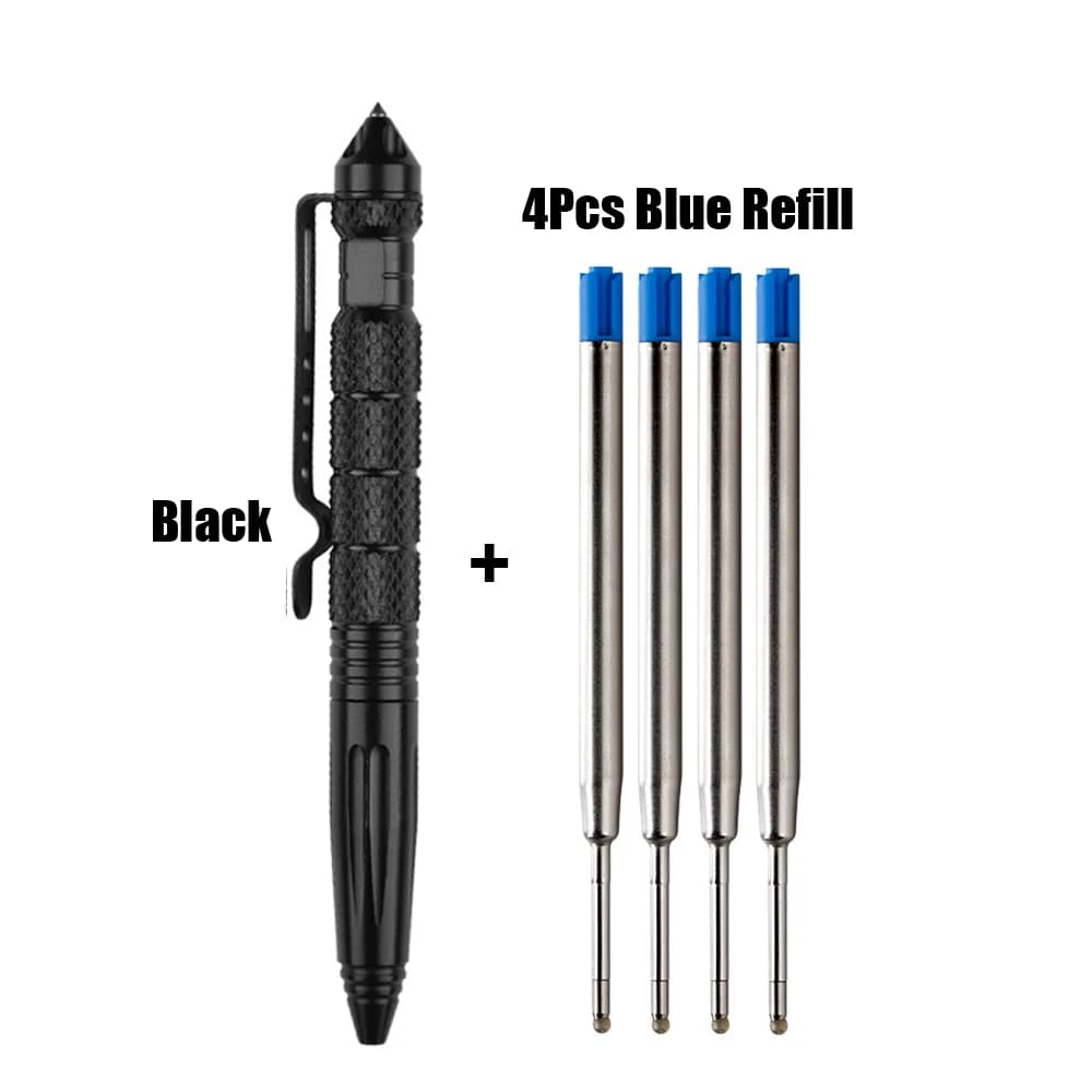 High Quality Metal Colour Tactical Defense Pen+Refill Set School Student Office Ballpoint Pens Luxury Gift Pen