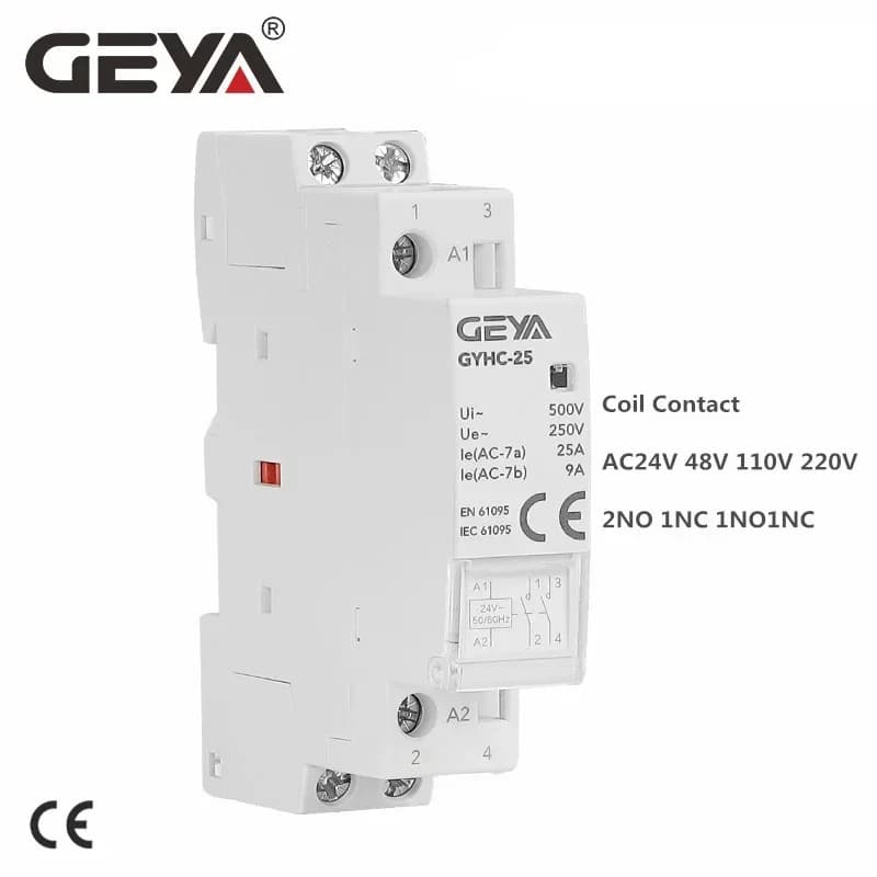 GEYA GYHC Modular Household Contactor AC24V 48V 110V 220V 2P 25A 2NC 2NO 1NO1NC 50/60Hz
