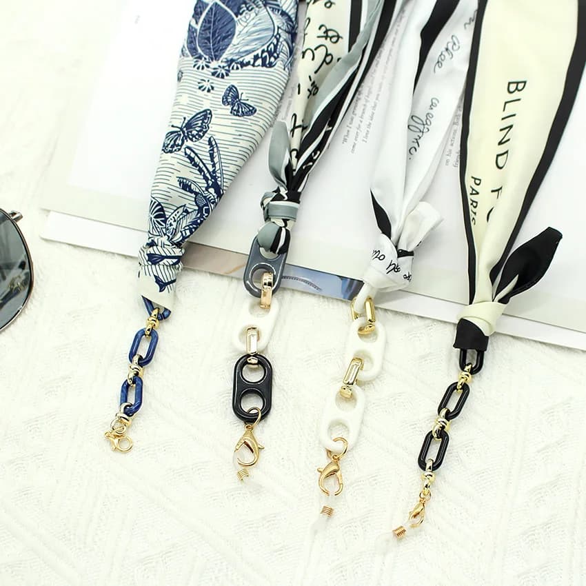 Bohemi Acrylic Glasses Chain Ribbon Mask Lanyard Printing Silk Scarf Casual Eyeglass Chain Neck Glasses Accessories