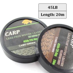 20m Carp Fishing Leader Line Lead Free Woven Leader Camo Green Non Lead Core 45LB Hair Rigs 12 Strand Braided Wires