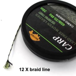 20m Carp Fishing Leader Line Lead Free Woven Leader Camo Green Non Lead Core 45LB Hair Rigs 12 Strand Braided Wires