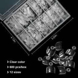 600PCS French Short Square Nail Tip Clear/Natural Half Cover Acrylic Nails Press on Nails for Nail Salons and DIY with Box