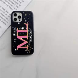 Personalised Initial letters Pebble Grain Leather Case for iphone 12 14 13 15 16 17 Pro Max 17pro Air 16 Plus Cover Moon & Stars