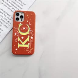 Personalised Initial letters Pebble Grain Leather Case for iphone 12 14 13 15 16 17 Pro Max 17pro Air 16 Plus Cover Moon & Stars