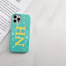 Personalised Initial letters Pebble Grain Leather Case for iphone 12 14 13 15 16 17 Pro Max 17pro Air 16 Plus Cover Moon & Stars