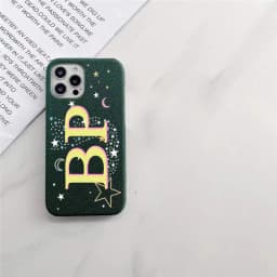 Personalised Initial letters Pebble Grain Leather Case for iphone 12 14 13 15 16 17 Pro Max 17pro Air 16 Plus Cover Moon & Stars