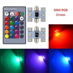 C5w Car Led RGB 5050 6SMD 31mm-41mm Festoon Dome Door Lights Automobile Remotes Controller Colorful Lamps Roof Atmospheres Bulbs