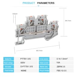 10Pcs PTTB 1.5/S Double Level Push-in Din Rail Terminal Block PT 1.5mm² Cable Electrical Wire Connector PTTB1.5 PTTB-1.5