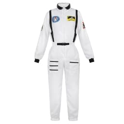 Adult Astronaut Costume for Women Men Flight Suit Costume Cosplay Space Astronaut Blue Full Body Jumpsuit with Zipper Carnival
