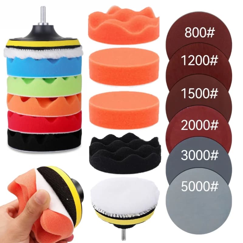 3"Car Waxing Sponge Pad Polishing Kit Auto Detailing Sandpaper Buffing Sanding Disc Polisher Drill Adapter Headlight Restoration