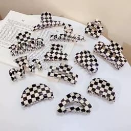 Vintage Women Girls Acrylic Checkered Hair Claw Shark Clip Geometric Grid Headband Hair Clips Hairpins Fashion Hair Accessories