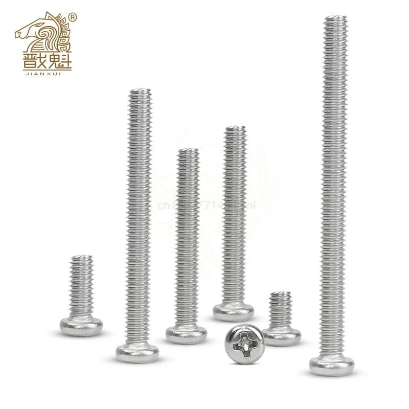 M1 M1.2 M1.4 M1.6 M2 M2.5 M3 M4 DIN7985 GB818 304 Stainless Steel Cross Recessed Pan Head Screws Phillips Screws