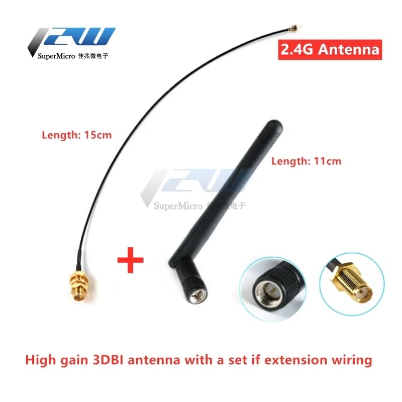 2.4GHz 3dBi WiFi 2.4g Antenna Aerial RP-SMA Male Wireless Router+ 17cm PCI U.FL IPX to RP SMA Male Pigtail Cable ESP8266 ESP32