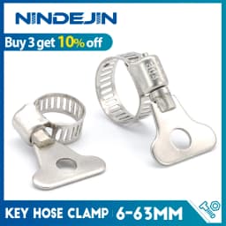 NINDEJIN 5/10pcs worm gear hose clamp adjustable 6-63mm key clamp hose clip for water pipe dryer vent clamp