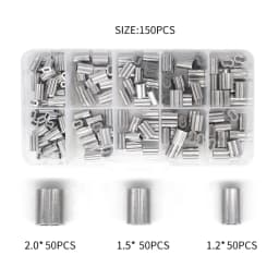 Wire Rope Crimping Tool Fishing Crimping Tool With 150Pcs 1.2/1.5/2mm Aluminum Double Barrel Ferrule Crimping Loop Sleeve Kit