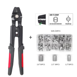 Wire Rope Crimping Tool Fishing Crimping Tool With 150Pcs 1.2/1.5/2mm Aluminum Double Barrel Ferrule Crimping Loop Sleeve Kit