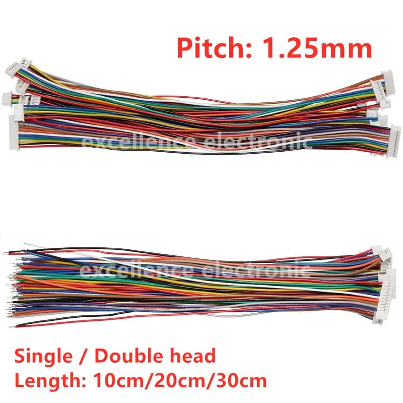 10PCS Mini Micro JST 1.25 2/3/4/5/6/7/8/9/10 Pin Female Plug Connector with Wire 1.25MM 10cm 15cm 20cm Single/double Head Tinned