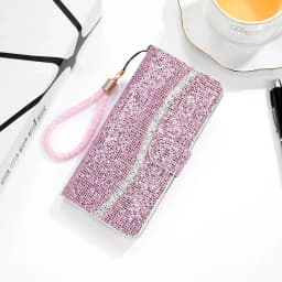 Glitter Anti-fall Wallet Magnetic Flip Leather Case For iPhone Air 17 Pro Max 16e 15 Plus 14 13 12 11 XR With Hand Strap Cover