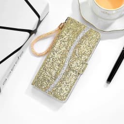 Glitter Anti-fall Wallet Magnetic Flip Leather Case For iPhone Air 17 Pro Max 16e 15 Plus 14 13 12 11 XR With Hand Strap Cover