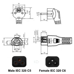 EU Extension Cord IEC320 C5 Cable 2 Pin Power Cord Power Supply Cable 220V For PC Computer Printer Sony Lenovo Samsung Adapter