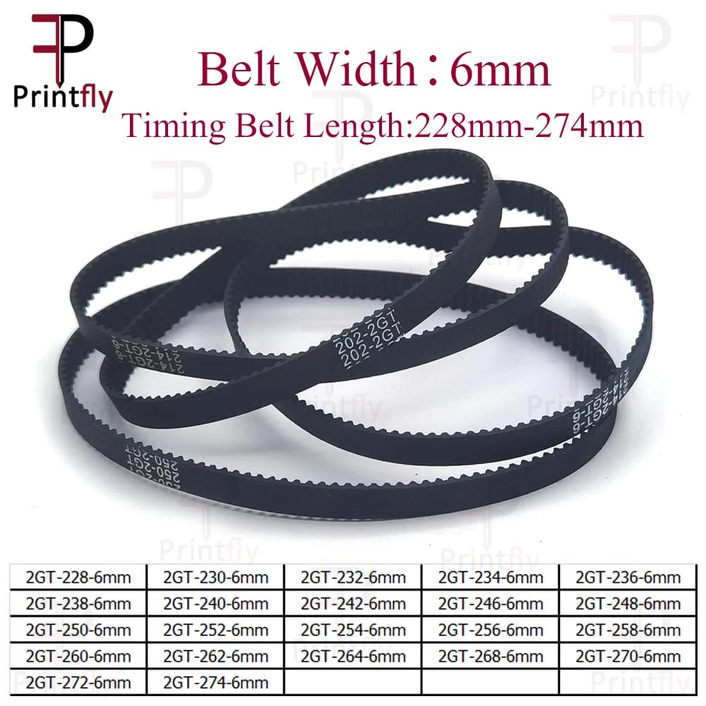 Printfly 2GT/GT2 Timing Belt 228 230 232 234 236 238 240 242 244 246 248 250 252 254 256 258 260 262 264 266 268 270 272 274 6mm