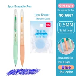 Deli Erasable Pen Set 0.5mm Gel Pen Erase Blue Black Ink Refill for Stationery School Supplies Erasable Ballpoint Pen Kawaii