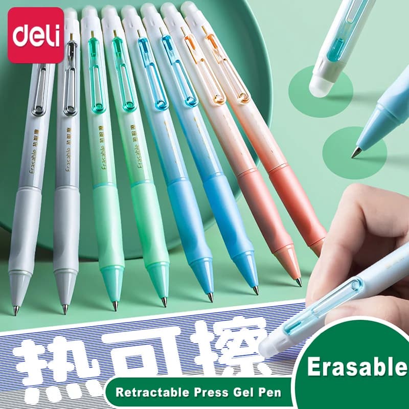 Deli Erasable Pen Set 0.5mm Gel Pen Erase Blue Black Ink Refill for Stationery School Supplies Erasable Ballpoint Pen Kawaii