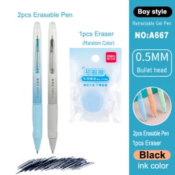 Deli Erasable Pen Set 0.5mm Gel Pen Erase Blue Black Ink Refill for Stationery School Supplies Erasable Ballpoint Pen Kawaii